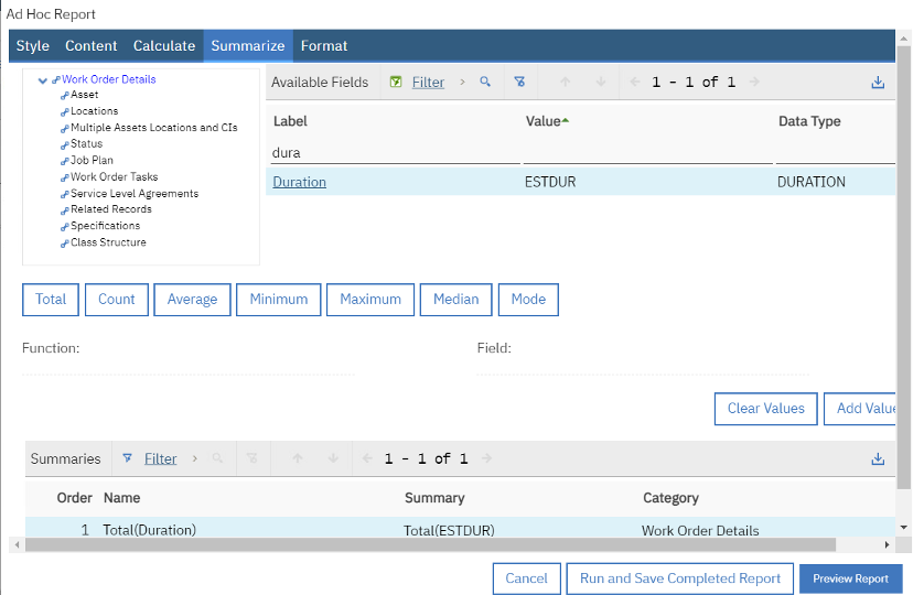 Summarize tab – Add Report summary as below